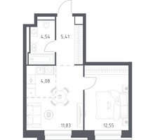 Планировка однокомнатной(квартира) площадью 38.41 квадратных метров в “ЖК Верейская 41”