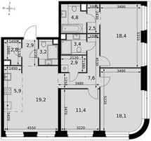 Планировка 4+ комнатной(квартира) площадью 103.1 квадратных метров в “ЖК Амбер Сити”