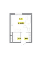 Планировка однокомнатной(квартира) площадью 24.56 квадратных метров в “ЖК Радость (Радумля Парк)”