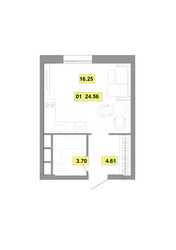 Планировка однокомнатной(квартира) площадью 24.56 квадратных метров в ЖК “ЖК Радость (Радумля Парк)”