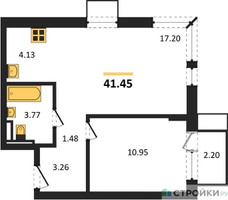 Планировка однокомнатной(квартира) площадью 41.45 квадратных метров в “ЖК Квартал Авиаторов”