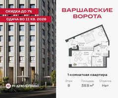 Планировка однокомнатной(квартира) площадью 38.8 квадратных метров в “ЖК Варшавские ворота”