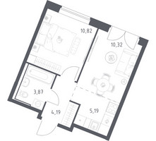 Планировка однокомнатной(квартира) площадью 34.39 квадратных метров в “ЖК Квартал Западный”