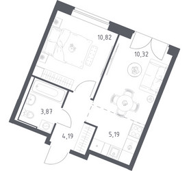 Планировка однокомнатной(квартира) площадью 34.39 квадратных метров в ЖК “ЖК Квартал Западный”