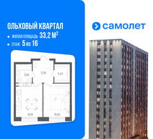 Планировка однокомнатной(квартира) площадью 33.2 квадратных метров в “ЖК Ольховый Квартал”