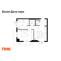 Планировка двухкомнатной(квартира) площадью 53.7 квадратных метров в “ЖК Белая Дача парк”