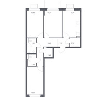 Планировка трехкомнатной(квартира) площадью 77.28 квадратных метров в “ЖК Квартал Западный”