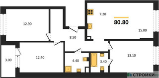 Планировка трехкомнатной(квартира) площадью 80.8 квадратных метров в “Жилые кварталы Белый Град”