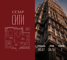 Планировка однокомнатной(квартира) площадью 45.67 квадратных метров в “ЖК Сезар Сити”