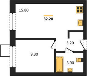 Планировка однокомнатной(квартира) площадью 32.2 квадратных метров в ЖК “ЖК Никольский квартал Отрада”