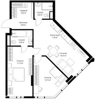 Планировка двухкомнатной(апартаменты) площадью 74.97 квадратных метров в “ЖК JOIS (Джойс)”