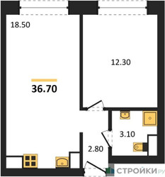 Планировка однокомнатной(квартира) площадью 36.7 квадратных метров в ЖК “ЖК Обручева 30”