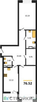 Планировка двухкомнатной(квартира) площадью 76.52 квадратных метров в “ЖК Riga Hills (Рига Хиллс)”