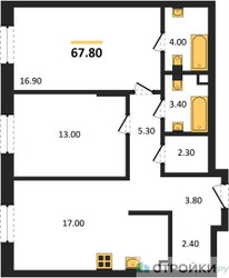 Планировка двухкомнатной(квартира) площадью 67.8 квадратных метров в ЖК “ЖК КОД Сокольники”