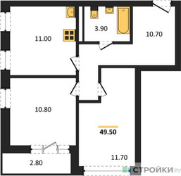 Планировка двухкомнатной(квартира) площадью 49.5 квадратных метров в ЖК “ЖК Родные кварталы”