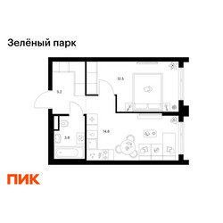 Планировка однокомнатной(квартира) площадью 36.1 квадратных метров в ЖК “ЖК Зеленый парк”