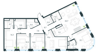 Планировка 4+ комнатной(квартира) площадью 220.8 квадратных метров в “ЖК Level Академическая”