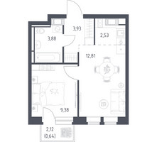 Планировка однокомнатной(квартира) площадью 33.17 квадратных метров в “ЖК Большое Путилково”