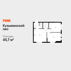 Планировка двухкомнатной(квартира) площадью 45.7 квадратных метров в ЖК “ЖК Кузьминский лес”