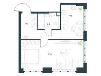Планировка однокомнатной(квартира) площадью 42.7 квадратных метров в ЖК “ЖК Левел Южнопортовая”