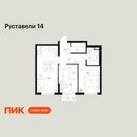 Планировка двухкомнатной(квартира) площадью 53.3 квадратных метров в “ЖК Руставели 14”