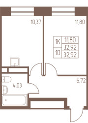 Планировка однокомнатной(квартира) площадью 32.9 квадратных метров в ЖК “ЖК Западная Ивантеевка”