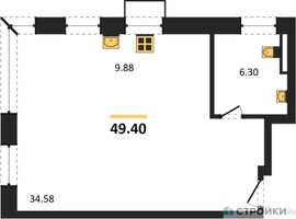 Планировка студии(квартира) площадью 49.4 квадратных метров в “ЖК Резиденции Архитекторов”