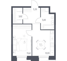 Планировка однокомнатной(апартаменты) площадью 37 квадратных метров в “ЖК Апарт-отель Тропарево парк”
