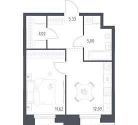 Планировка однокомнатной(апартаменты) площадью 37 квадратных метров в ЖК “ЖК Апарт-отель Тропарево парк”