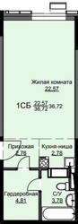 Планировка студии(квартира) площадью 37.2 квадратных метров в ЖК “ЖК Соболевка”