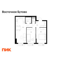 Планировка двухкомнатной(квартира) площадью 57.7 квадратных метров в “ЖК Восточное Бутово”