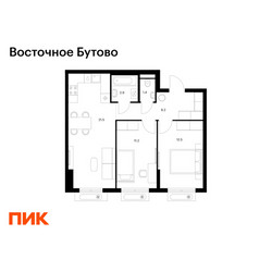 Планировка двухкомнатной(квартира) площадью 57.7 квадратных метров в ЖК “ЖК Восточное Бутово”