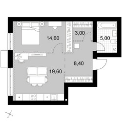 Планировка двухкомнатной(квартира) площадью 50.6 квадратных метров в ЖК “Апрелевка Клаб”