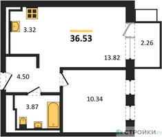 Планировка однокомнатной(квартира) площадью 36.53 квадратных метров в “ЖК Егорово Парк”
