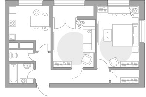 Планировка двухкомнатной(квартира) площадью 52.5 квадратных метров в “ЖК Пехра”