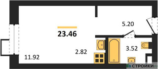 Планировка студии(апартаменты) площадью 23.46 квадратных метров в “ЖК N’ICE LOFT (Найс Лофт)”