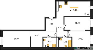 Планировка трехкомнатной(квартира) площадью 79.4 квадратных метров в “ЖК Детали”