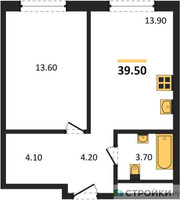 Планировка однокомнатной(квартира) площадью 39.5 квадратных метров в “ЖК Мангазея на Речном”