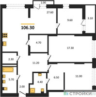 Планировка трехкомнатной(квартира) площадью 106.3 квадратных метров в “ЖК Первый квартал”