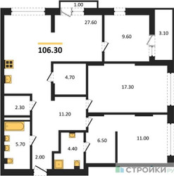 Планировка трехкомнатной(квартира) площадью 106.3 квадратных метров в ЖК “ЖК Первый квартал”