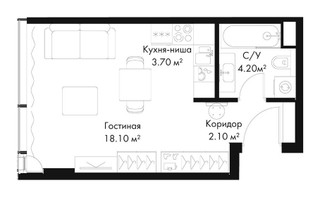 Планировка студии(квартира) площадью 28.1 квадратных метров в “ЖК Слава”