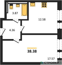 Планировка однокомнатной(квартира) площадью 38.38 квадратных метров в ЖК “ЖК Квартал Авиаторов”