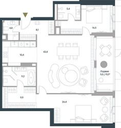 Планировка трехкомнатной(квартира) площадью 139.6 квадратных метров в ЖК “ЖК Springs (Спрингс)”