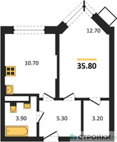 Планировка однокомнатной(квартира) площадью 35.8 квадратных метров в “ЖК Видный берег 2”
