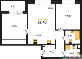 Планировка двухкомнатной(квартира) площадью 62.4 квадратных метров в “Жилые кварталы Белый Град”
