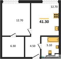 Планировка однокомнатной(квартира) площадью 41.3 квадратных метров в “ЖК INJOY (Инджой)”