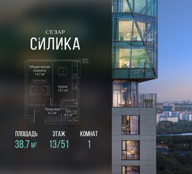 Планировка однокомнатной(квартира) площадью 38.7 квадратных метров в ЖК “ЖК СЕЗАР СИЛИКА”