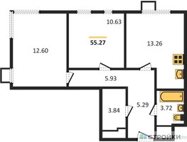Планировка двухкомнатной(квартира) площадью 55.27 квадратных метров в “ЖК Апарт-отель Тропарево парк”