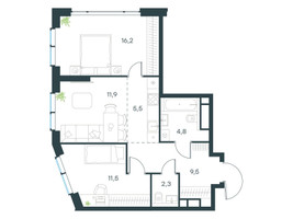 Планировка трехкомнатной(квартира) площадью 61.7 квадратных метров в “ЖК Level Мичуринский”