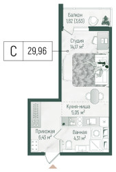 Планировка студии(квартира) площадью 31.78 квадратных метров в ЖК “ЖК Рига Хиллс”